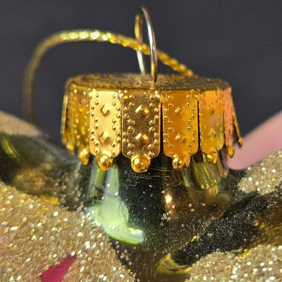 Vintage Red And Gold Glitter Heart Ornament Hand Decorated 5 Inch Christmas - Picture 7 of 11